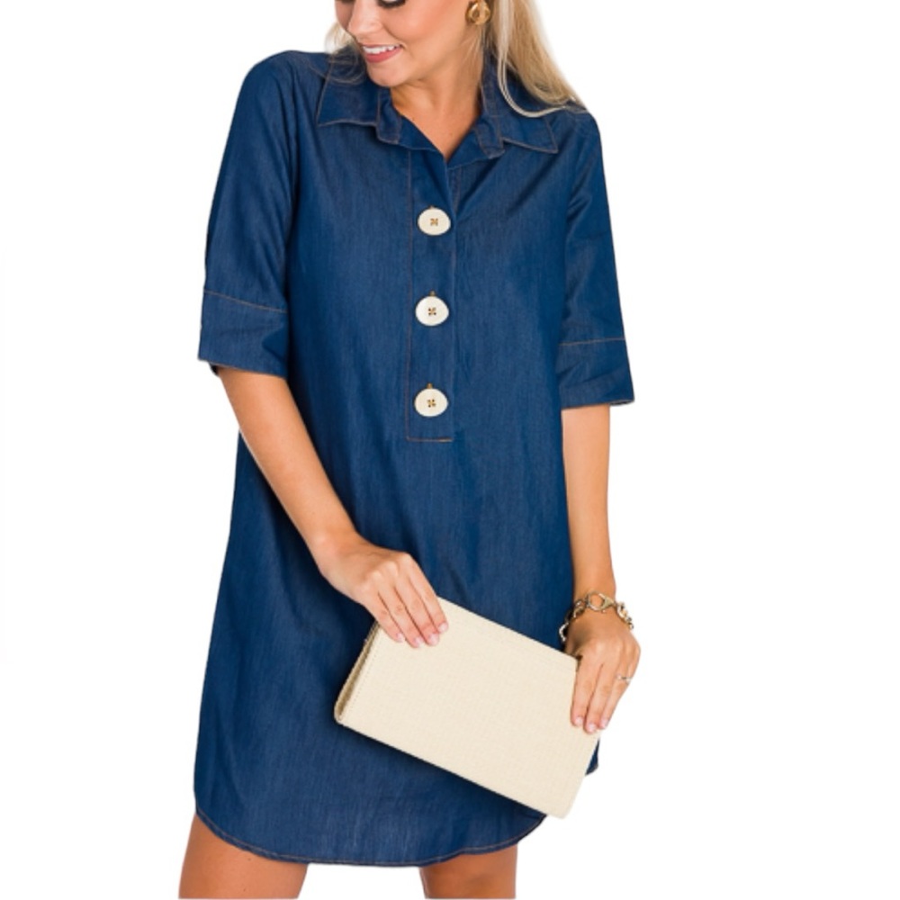 LUXOLOGY JeanMini Dress with  Big Buttons NWT Size S